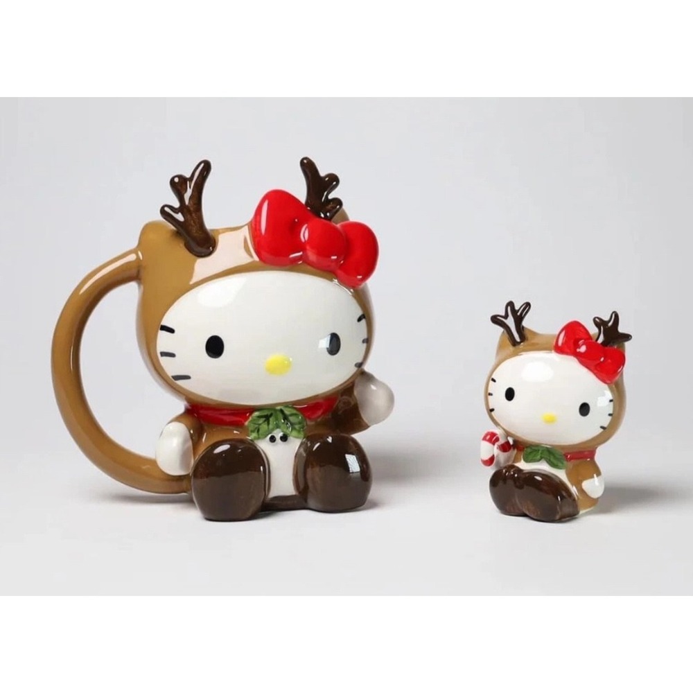 Hello Kitty Blue Sky Christmas‎ Decor Mug/Figurine Set Red Bow Reindeer Holiday